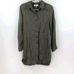 WAYF olive green button down tunic dress shirt
